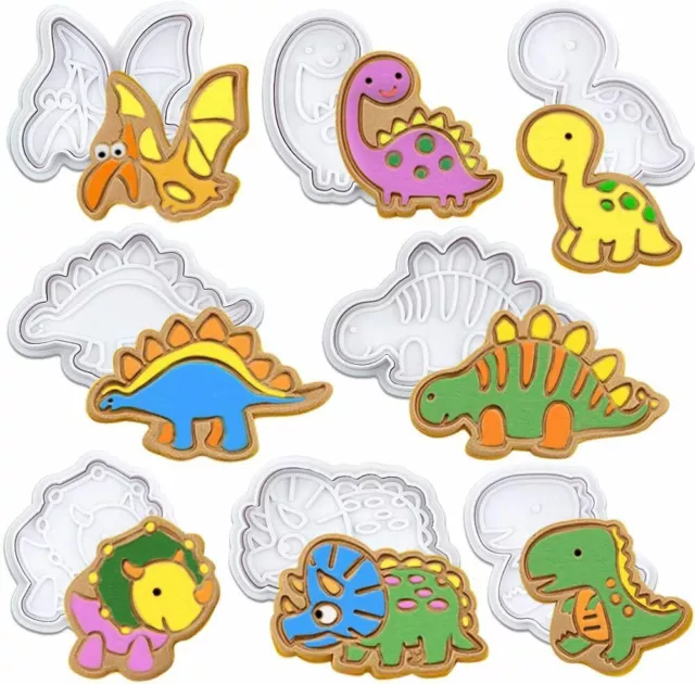 8X Dinosaur Cake Fondant Plunger Cutter Cookies Biscuit Stamps Pastry Mold Tool