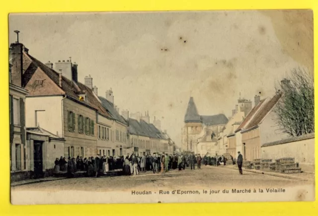 cpa 78 - HOUDAN (Yvelines) Rue d'EPERNON, Le Jour du MARCHÉ à la VOLAILLE Animés