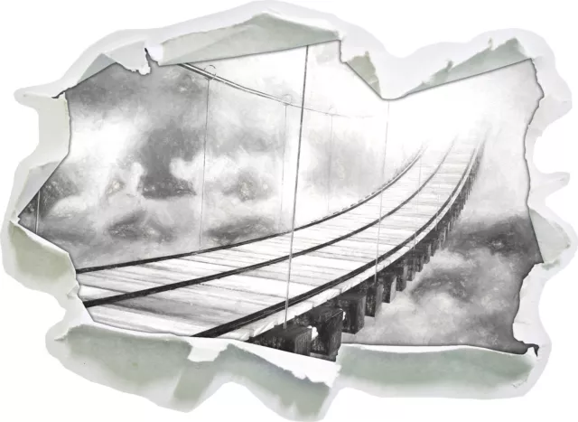 Madera Puente en La Nubes Arte Carbón Efecto - 3D-Look Papel Pegatina Pared De