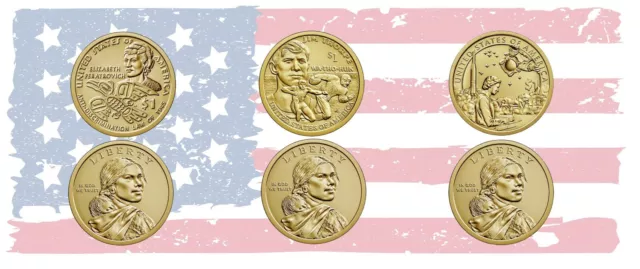 🇺🇸 Native American 3 Coins Set US $1 Dollar UNC USA Mint