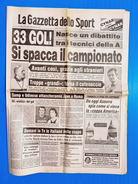 Gazzetta Dello Sport 19 Septembre 1983 Zico - Roma - Milan