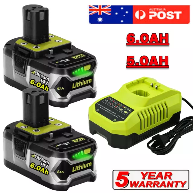 2x 18V For Ryobi P108 ONE+ PLUS 9Ah 6.0Ah Battery & Charger RB18L50 RB18L60  P108