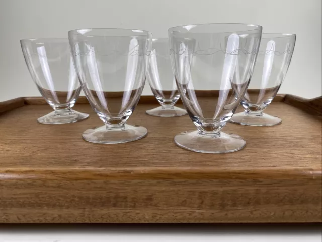 Vintage Barware Etched Crystal Cocktail Water Beer Goblets Stemware Footed Set 5