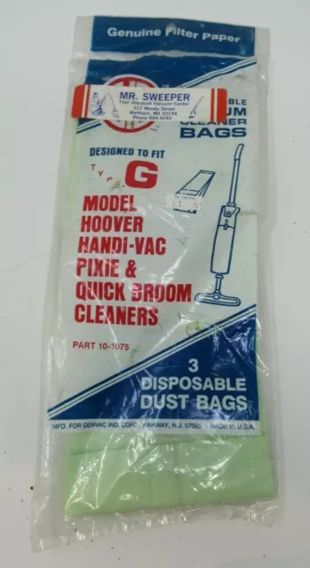 1 VCB Brand Disposable Vacuum Cleaner Bag Type G Model Hoover Handi-Vac Pixie