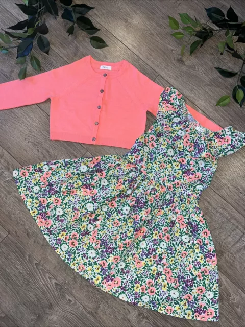 NEXT girls neon cardigan floral summer dress occasion outfit age 3