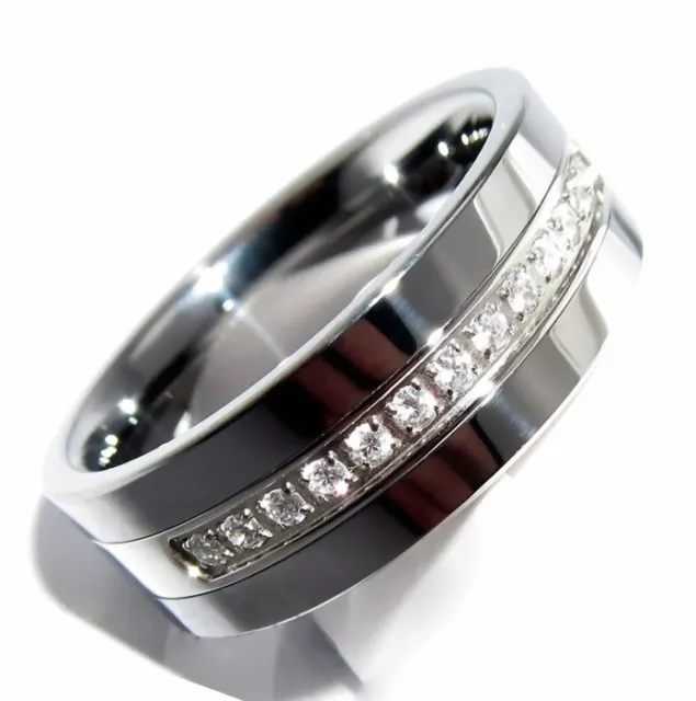 Tungsten Carbide Mens Prong Setting Zirconia Wedding Band Man Ring All Size M15