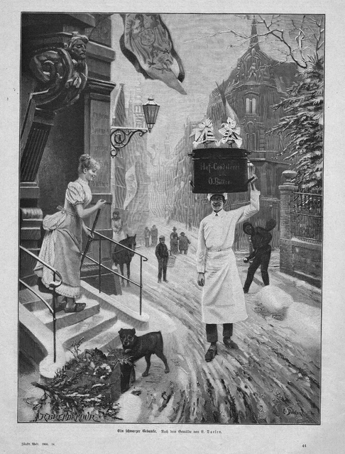 Schornsteinfeger*Bewirft Einen Konditor Mit Schneebällen*1900*