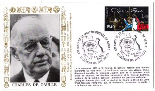 2114+ FDC ENVELOPPE   1er JOUR   15° ANNIVERSAIRE  GENERAL  DE  GAULLE  COLOMBEY