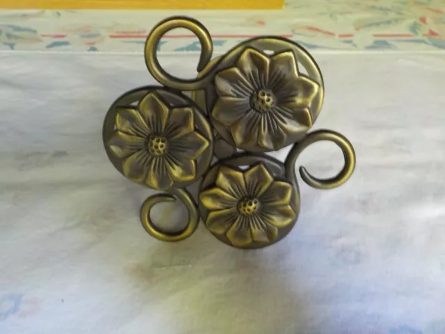 Antique Brass Curtain Drapery Tiebacks ~ Qty. 2 ~ Large Daisies & Scrolls 3