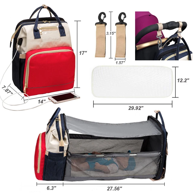Travel Bassinet, With Portable Baby Bed, Diaper Bag, Backpack with USB 12