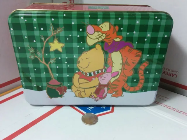 Rare Disney Winnie the Pooh Christmas Xmas 8 inch long TIN BOX 2000 PUNCH cool