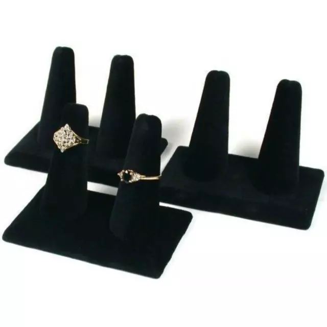 3 Black Velvet Double Finger Ring Displays