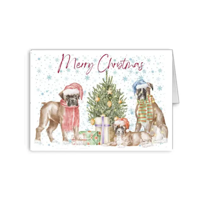 boxer dog Christmas Card Pack 1,6 or 10 santa hats cute merry