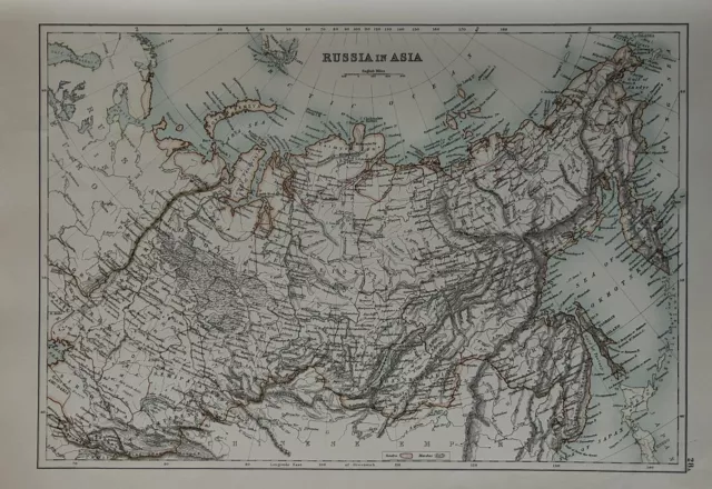 1897 Russia In Asia Original Antique Map by A & C Black