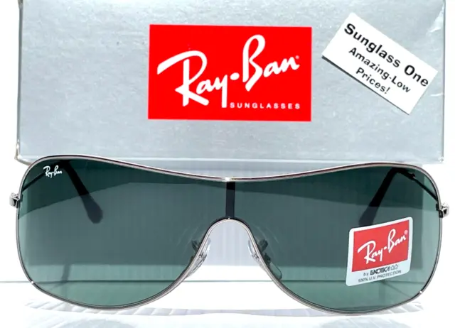 NEW Ray Ban HIGHSTREET Chrome Metal Shield Green lens Sunglass RB 3211 004/71
