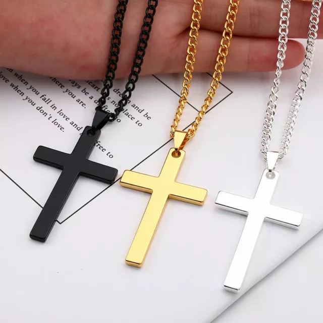 Stainless Steel Lucky Blessed Cross Pendant Necklace Men Women Chain Jewelry Hot