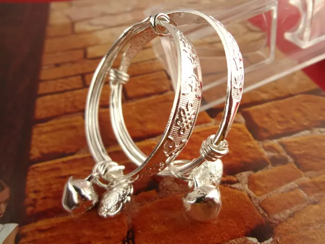 1Pair Adjustable Silver Plated Baby Children Bell Bracelet Bangles Anklet A GF