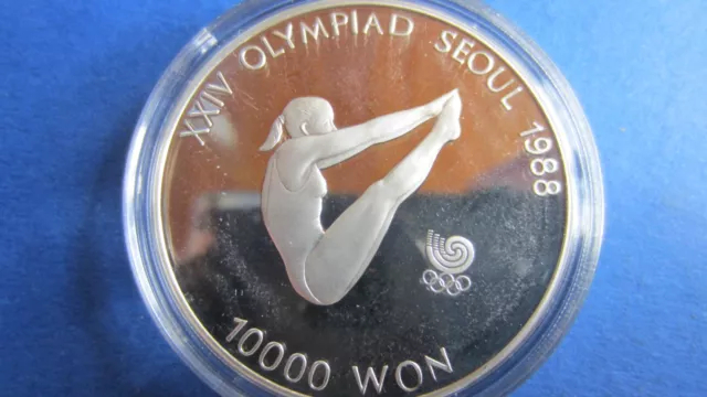South Korea Silver 10000 Won 1987 Olympiad Seoul Wasserspringen IN Pp