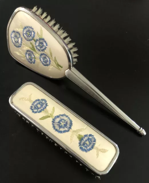 Vintage Petit Point Hairbrush  & Clothesbrush Set Circa 1950’s