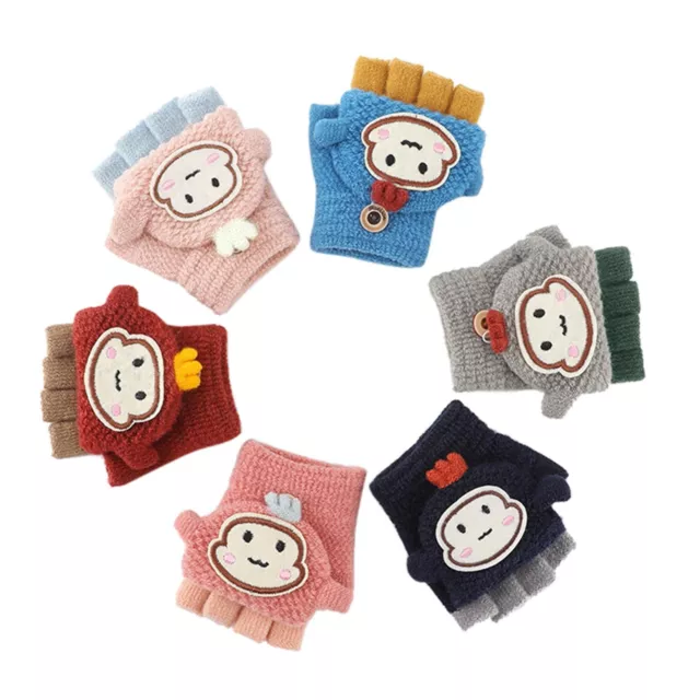 Toddler Kids Winter Warm Knit Fingerless Mitten Soft Convertible Flip Top Gloves