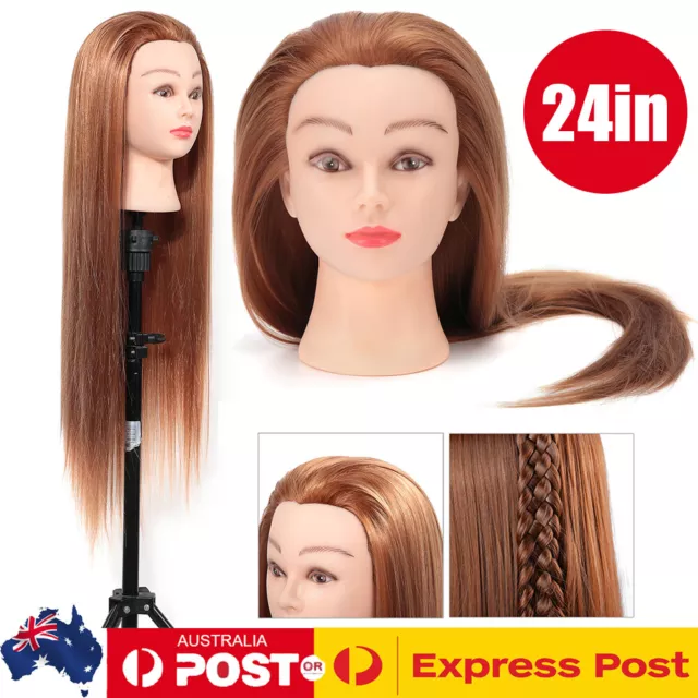 24in Long Hair Salon Hairdressing Training Head Mannequin Model With Clamp AU