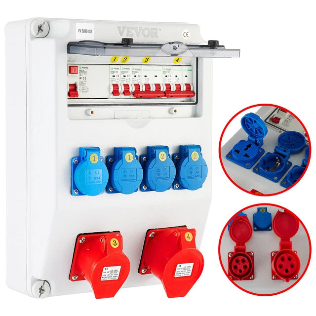 VEVOR Coffret de Chantier Monophasé Répartiteur de Courant Mural 16 A 230/400 V