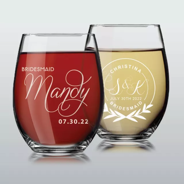 Personalized Stemless Bridesmaid Wine Glasses