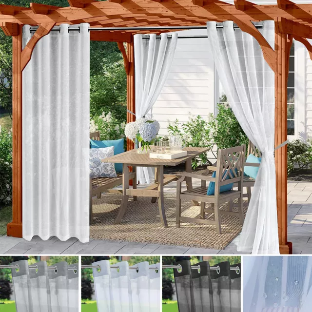 Pergola Patio Curtains Waterproof Outdoor Garden Lawn Voile Sheer Panel Eyelets