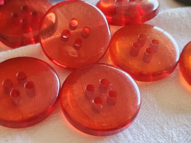 Lot De 6 Gros Boutons Vintage Gris-Orange Effet Corne - 2,7 Cm - Occasion - France