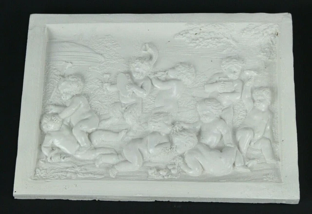 =ea.1800s Six Felspathic Stoneware Embossed Plaques Neoclassical Bucolic Scenes 3