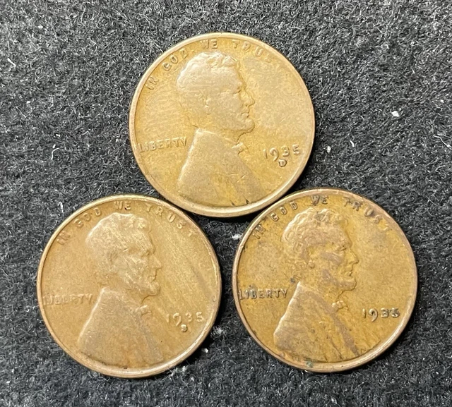 1935 P-D-S Lincoln Wheat Pennies- Free Shipping #4
