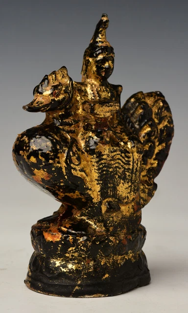 19th Century, Mandalay, Antique Burmese Metal Angel Riding Peacock 11