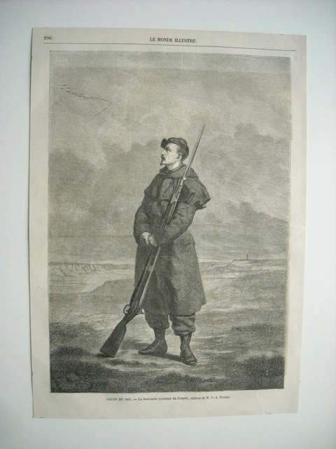 Gravure 1861. Salon 1861. La Sentinelle, (Souvenir De Crimee). Tableau Protais..