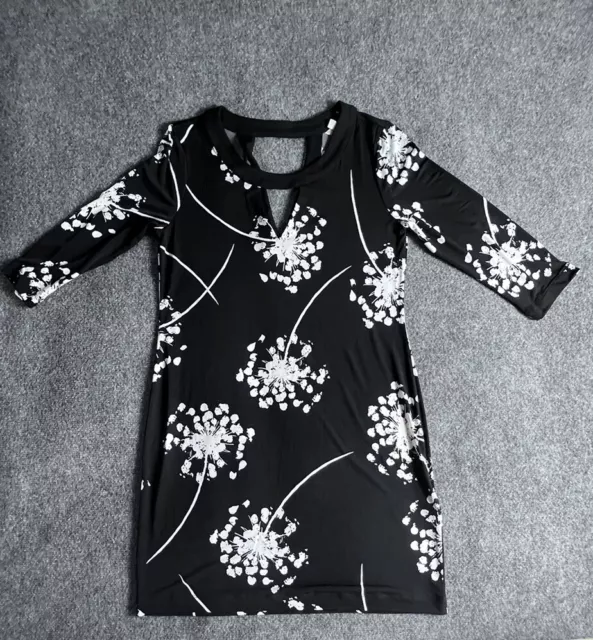 Banana Republic Dress Small Keyhole Black White 3/4 Sleeve Knit Floral New