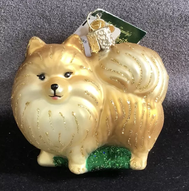 Old World Christmas POMERANIAN Standing Blown Glass Dog Breed Ornament NWT