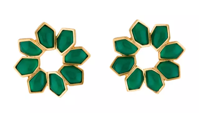 Oscar de la Renta Earrings Runway Flower Green Resin Gripoix style gyuhji