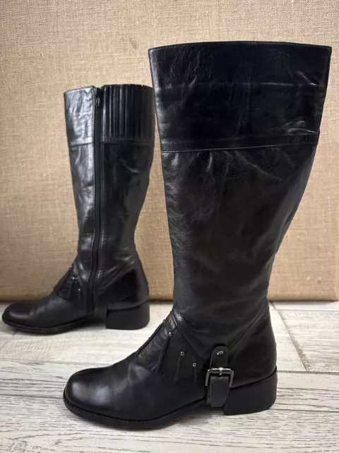 JESSICA BENNETT Women 6 Black Leather  Riding Side Zip Boots Goth / Steampunk