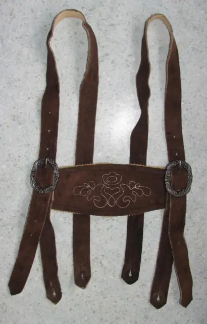 Dark Brown Traditional Costume Leather Suspenders for Approx. up To 41 5/16in
