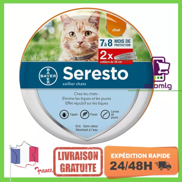 Pack 2 Colliers Chats - Seresto anti-puces antiparasites Original® sans boite