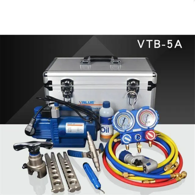 7in1 VTB-5A Refrigeration Repair Tool Set Aluminum box Flare Device Vacuum Pump