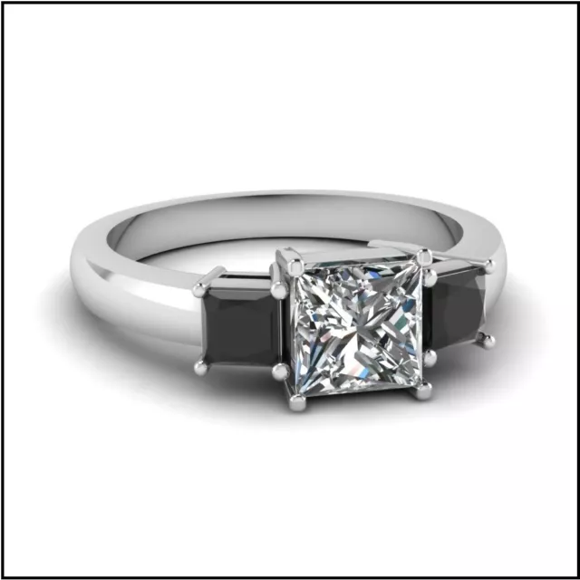 14K White Gold Over 3CT Princess Cut Lab-Created 3-Stone Engagement Wedding Ring