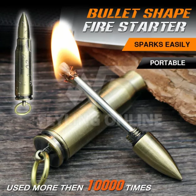 Waterproof Fire Starter Lighter Bullet Match Keychain Survival Camping Metal