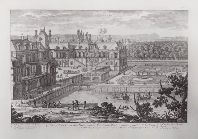 Château De Fontainebleau Jardin Castle Perelle Gravure sur Cuivre Engraving