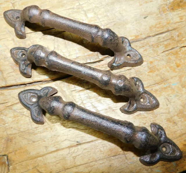 3 Cast Iron Antique Style RUSTIC Barn Handle, Gate Pull, Shed / Door Handles 2