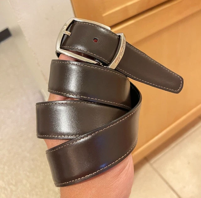 S.T. Dupont Reversible Black Brown Leather Belt Silver Buckle L 48" / W 1.25" XL