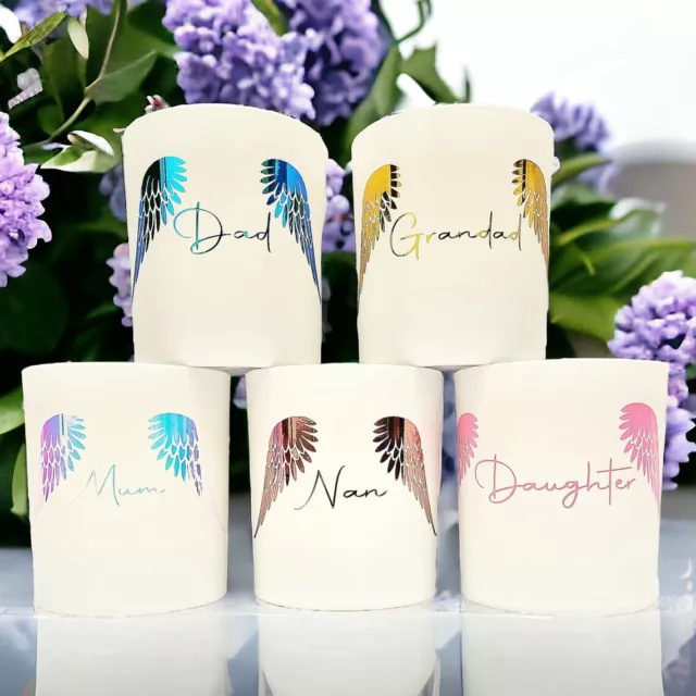 Angel Wings Candle, Personalised Sympathy Memorial Gift, Mum, Dad, Grandad, Nan