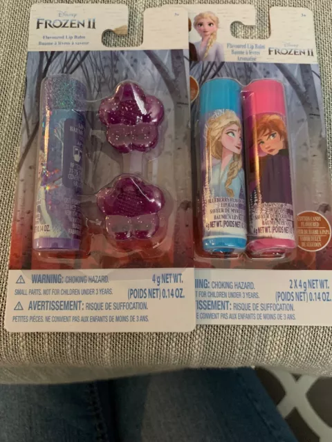 Disney Frozen 2 3 Lip Balm Asst Flavor Set & Hair Clip Set New Free Shipping