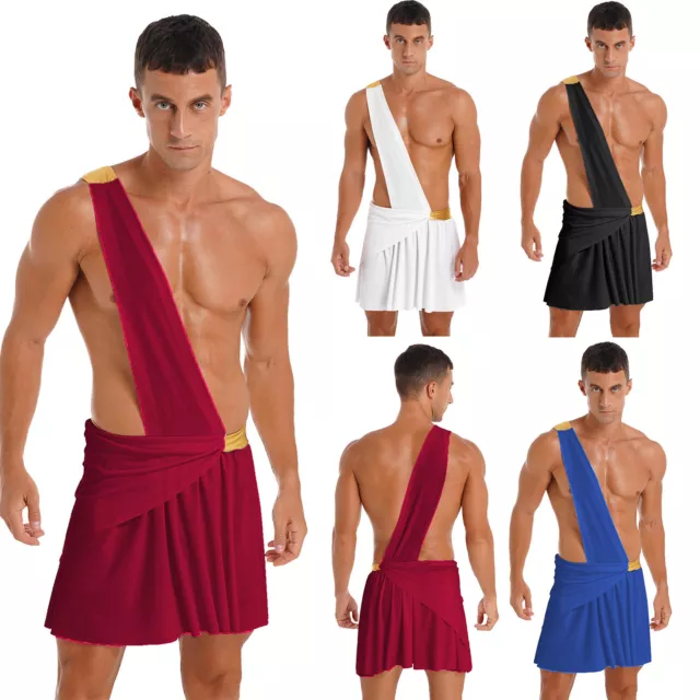 Mens Costume One Shoulder Ancient Greek Toga Skirt Cosplay Outfits for Halloween