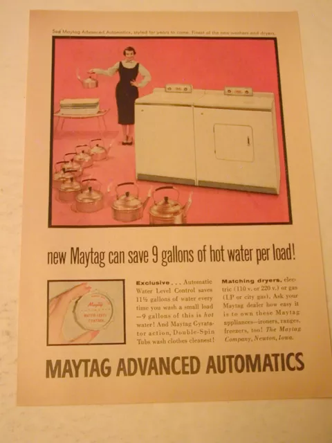 1955 Maytag Advanced Automatics Washer & Dryer 5.5X7.5 Vintage Print Ad 45