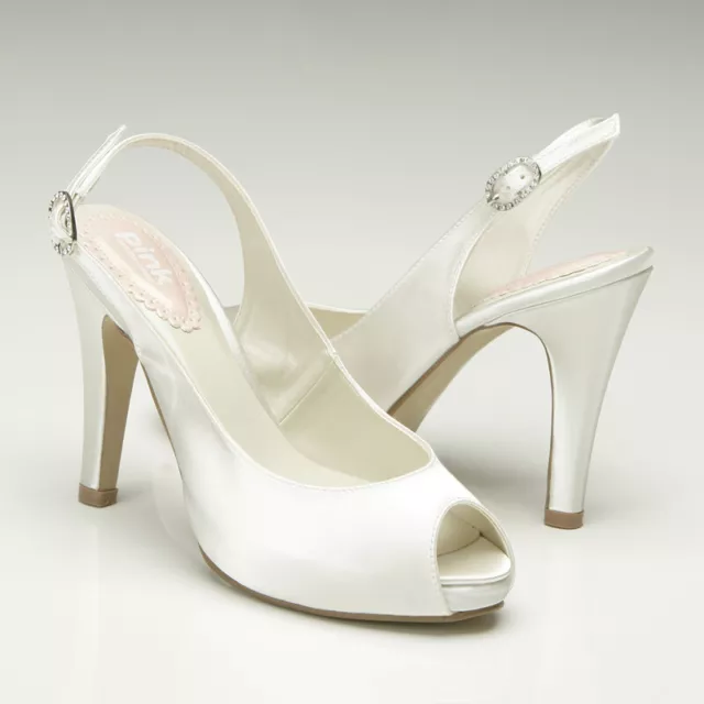 Paradox Pink BARBIE 50% OFF Ivory Satin Peep Toe Slingback Bridal Shoes UK 3